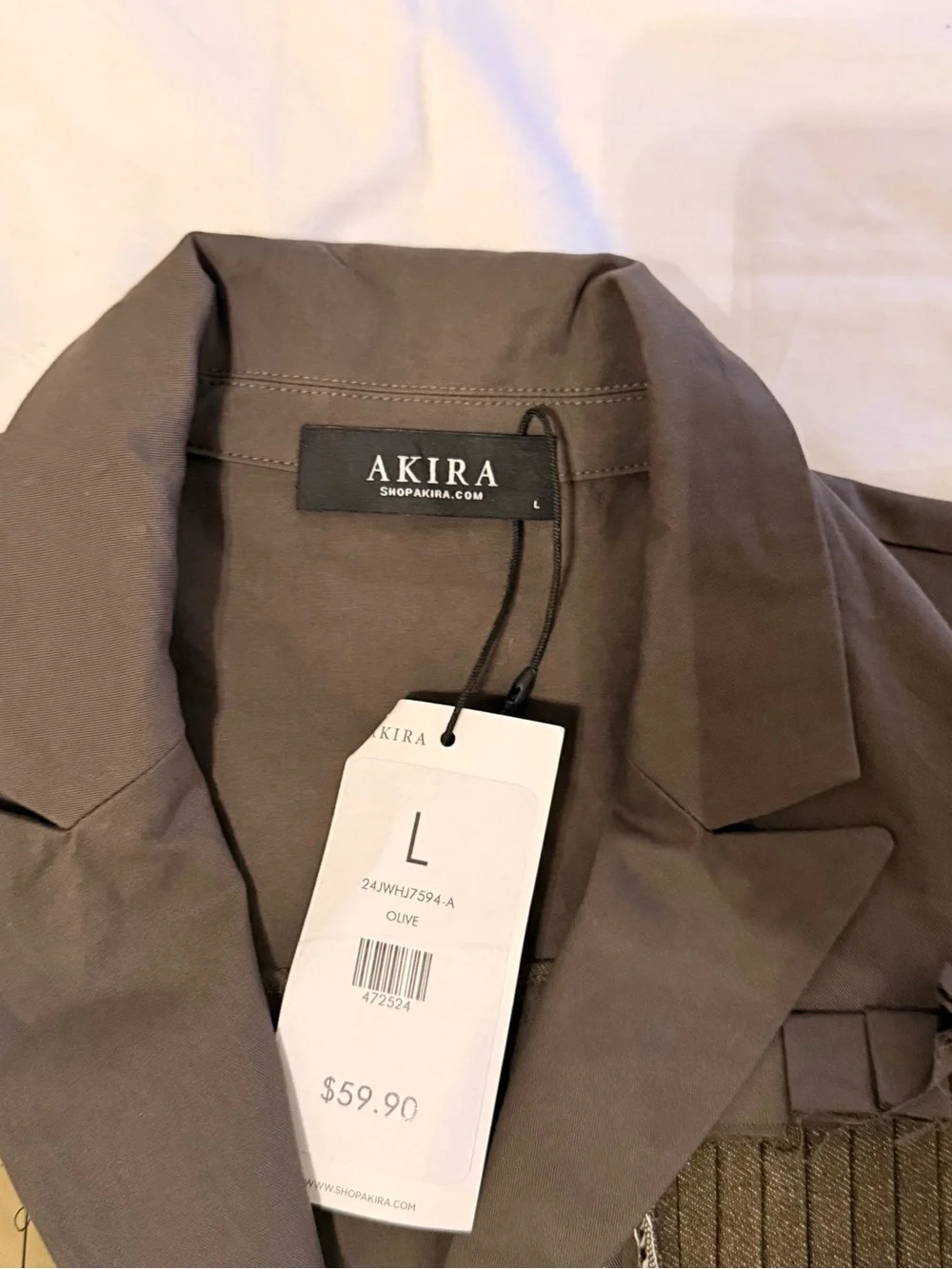 AKIRA Let Me Down Slowly Olive & Khaki Cropped Fringe Pleated Blazer - Picture 6 of 9